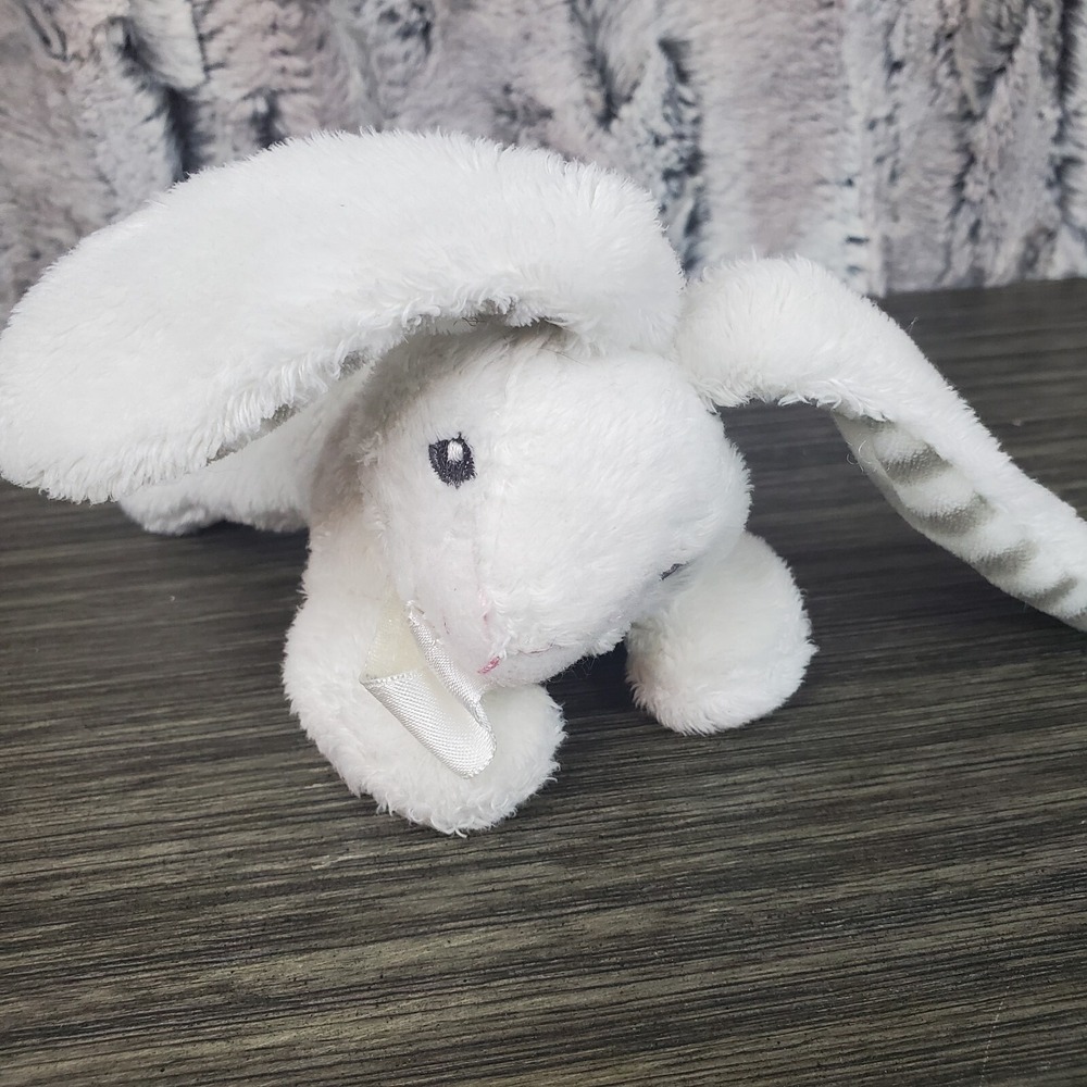 RaZbaby Pacifier Holder Bunny Rabbit Plush Stuffed Animal Lovey Gray Stripe Ears